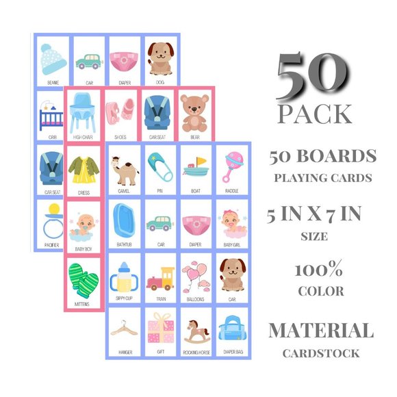 Baby Shower Games - 50 Boards Boy Girl - Baby Gender Reveal Games - Party Favors - Picture 2 of 4